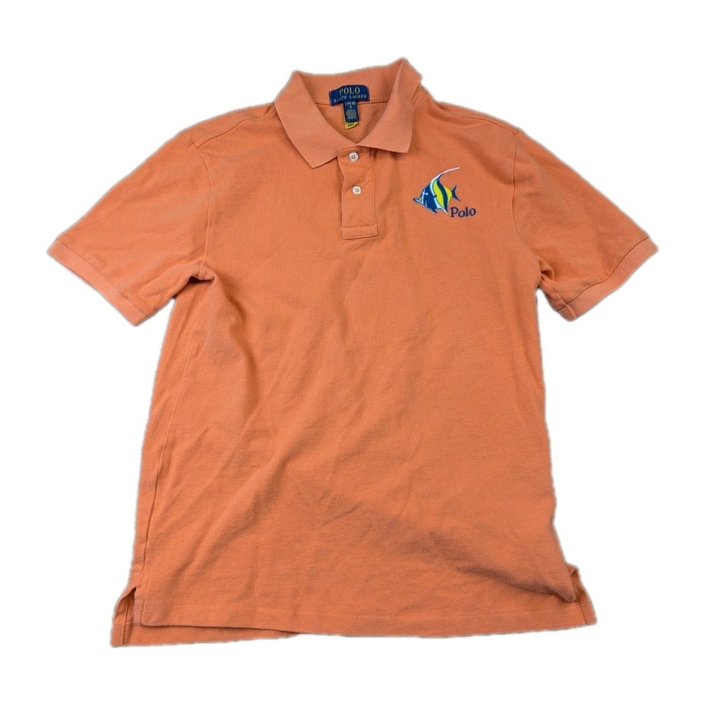 Polo Ralph Lauren Boys Large Fish Embroidered Cotton Mesh Polo Shirt Orange